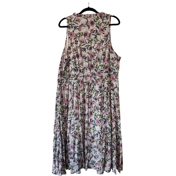 Midi Wash Gauze Chessie Linework Floral Tiered Dress - Picture 6 of 8